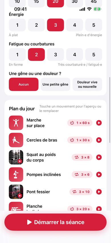 Plan de séance PETRA avec séries et répétitions